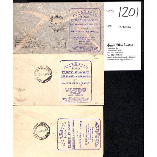 1201 - 1937 (Apr-May) Brisbane to Cape Town Solo flight by Mrs H.B Bonney, covers bearing Australia and Que... 