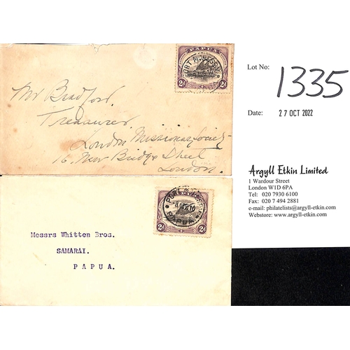 1335 - 1910 Commercial covers from Port Moresby franked perf 12½ 2d (S.G. 68), the first (Aug 29) to t... 