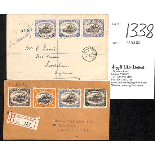 1338 - 1911-13 Registered philatelic covers from Port Moresby bearing both large and small Papua issues, th... 