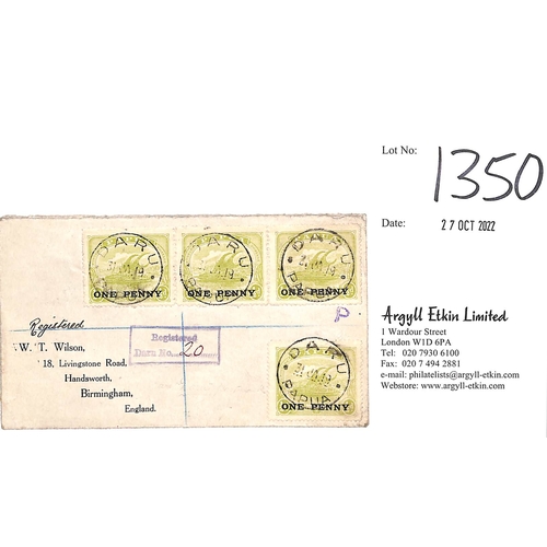 1350 - Daru. 1918 (June 17) Registered cover to W.T Wilson in England bearing 1917 1d on ½d single + s... 