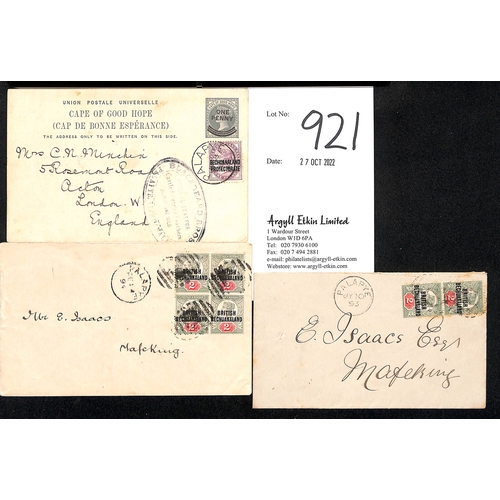 921 - Palapye. 1893-1901 Covers and cards comprising 1893-94 covers to Mafeking bearing Bechuanaland 1891 ... 