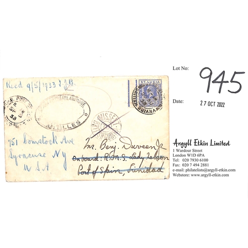 945 - 1933 Cover posted on the C.G.T ship 