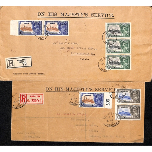 787 - Europe. 1935 O.H.M.S Covers from Malta (2), Gibraltar (2) or Cyprus to USA (4) or Canada all bearing... 