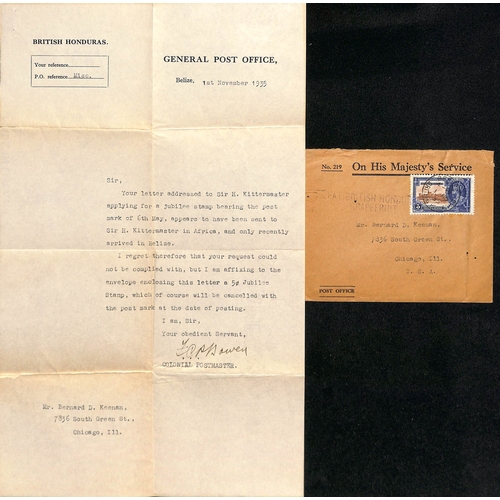 791 - British Honduras/British Guiana. 1935 O.H.M.S Covers from British Guiana or British Honduras (4) to ... 