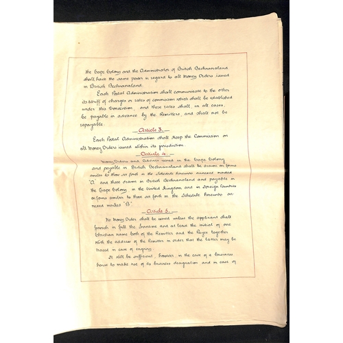 912 - Money Orders. 1890 Original handwritten convention to establish a system of exchange of Money Orders... 