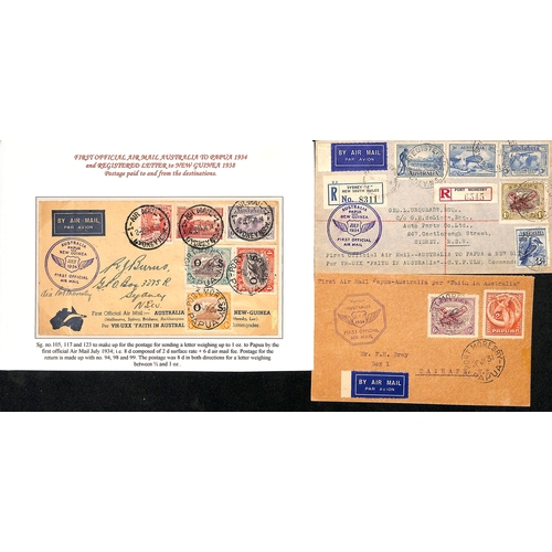 1344 - Air Mails. 1934 First Official Air Mail from Australia to Papua & New Guinea. Covers flown in both d... 