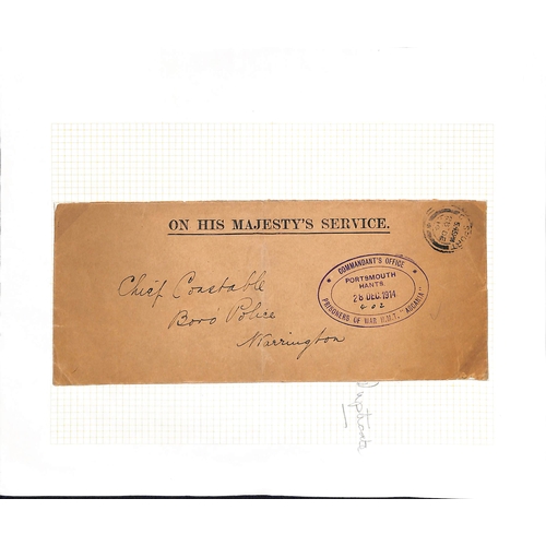 713 - Ascania. 1914-15 Long stampless O.H.M.S covers, one with a Gosport c.d.s and violet oval 