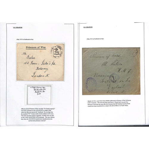 726 - Uranium. 1915 Stampless P.O.W envelopes with violet oval 