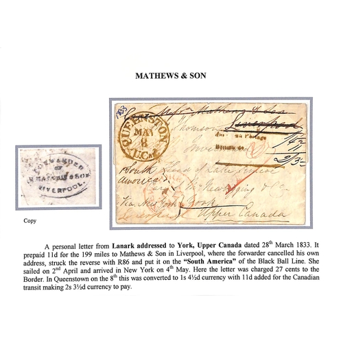 437 - Canada. 1830-37 Entire letters from G.B (6) or Portugal to Canada, all addressed via forwarding agen... 