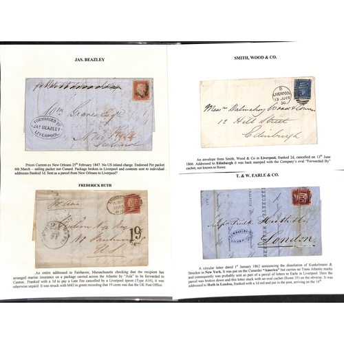 439 - 1d Reds. 1851-67 Entire letters bearing 1d reds (8), five from Peru or USA (4) posted upon arrival i... 