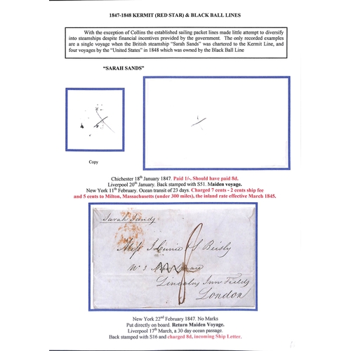 579 - Sarah Sands. 1847 (Feb 22) Entire from New York to London, carried on the first return voyage of the... 