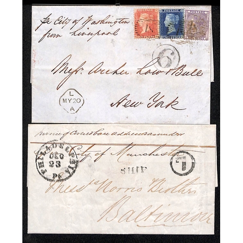 580 - 1853-60 Entire letters from England to USA, sent as ship letters on non-contract sailings, comprisin... 