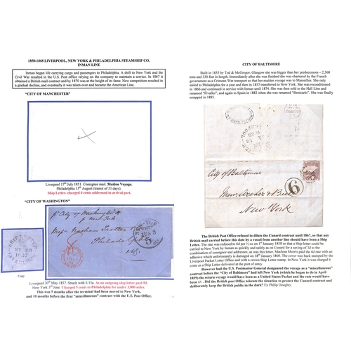 580 - 1853-60 Entire letters from England to USA, sent as ship letters on non-contract sailings, comprisin... 