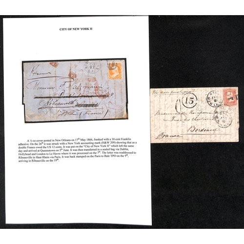 583 - USA - Mail to France. 1859-70 Stamped entire letters (2), covers (2) and a front comprising 1859 fro... 