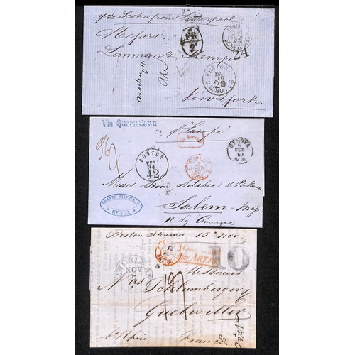 591 - Cunard. 1847-70 Stampless entires comprising 1847 prices current from New Orleans to France with 