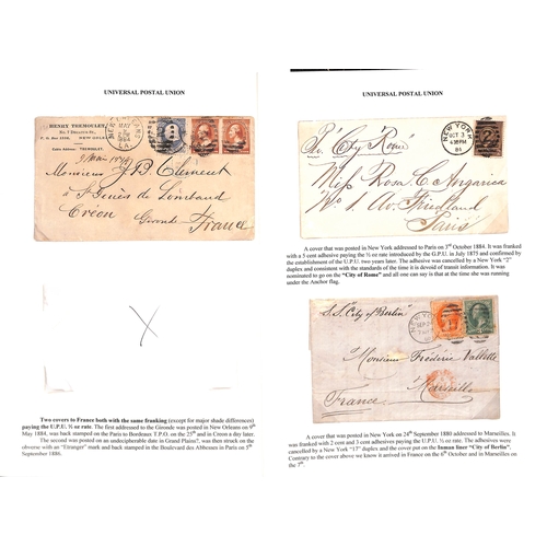 604 - 1876-98 Stamped entire letters and covers (10) and a postcard from USA to France including 1893 cove... 