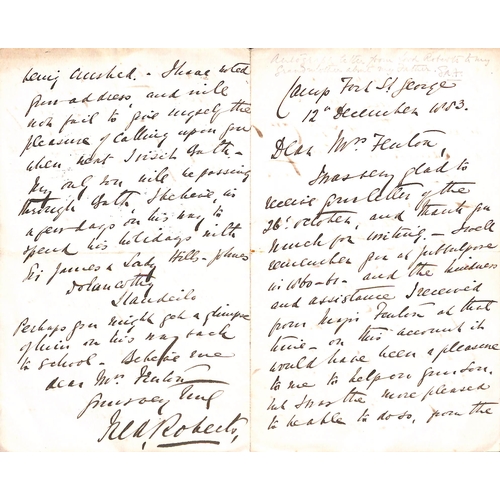 1403 - Lord Roberts. 1883 (Dec 12) Four page letter written from Camp Fort St. George to Mrs Fenton concern... 