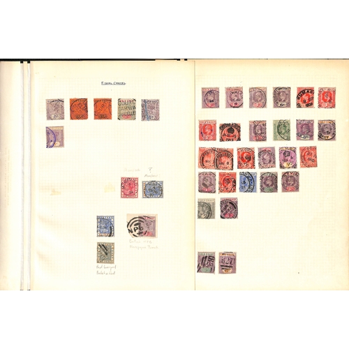 1092 - Postmarks. 1876-1901 QV Stamps collected for their cancellations, written up on pages with undated c... 