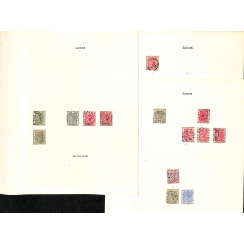 1092 - Postmarks. 1876-1901 QV Stamps collected for their cancellations, written up on pages with undated c... 