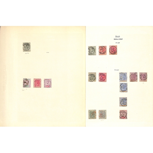 1092 - Postmarks. 1876-1901 QV Stamps collected for their cancellations, written up on pages with undated c... 