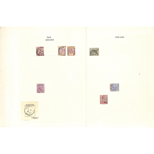 1092 - Postmarks. 1876-1901 QV Stamps collected for their cancellations, written up on pages with undated c... 