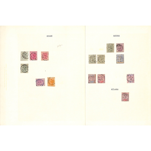 1092 - Postmarks. 1876-1901 QV Stamps collected for their cancellations, written up on pages with undated c... 