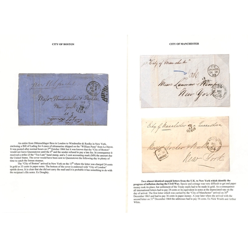 584 - Depreciated Currency. 1863-75 Unpaid stampless entire letters to USA, all from or via England with v... 