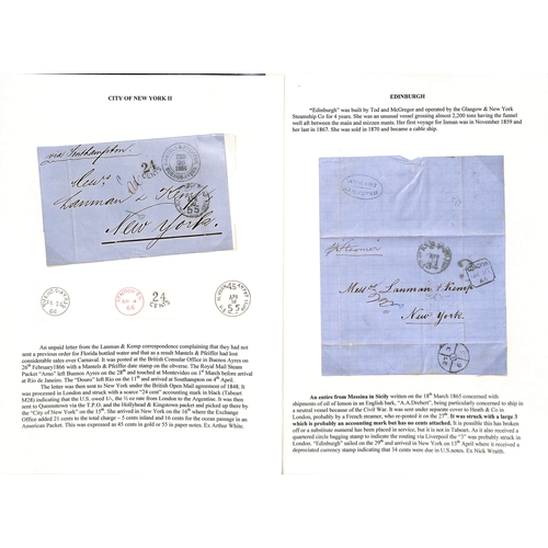 584 - Depreciated Currency. 1863-75 Unpaid stampless entire letters to USA, all from or via England with v... 