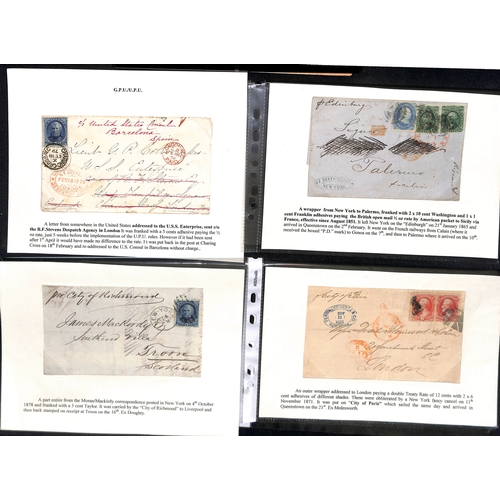 588 - 1865-91 Stamped covers from the USA to G.B or Europe, including 1875 long cover from San Francisco t... 