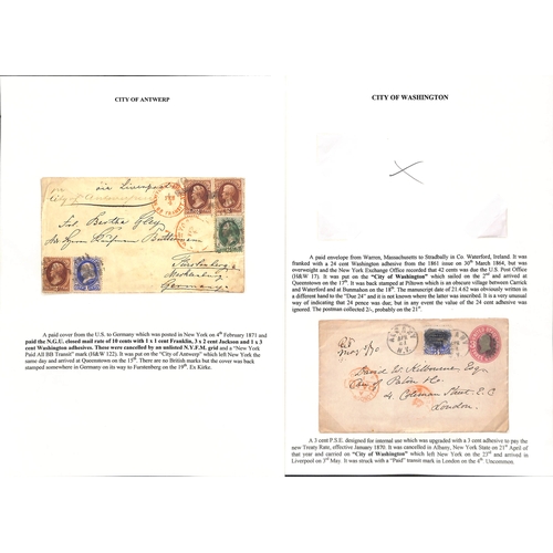 588 - 1865-91 Stamped covers from the USA to G.B or Europe, including 1875 long cover from San Francisco t... 