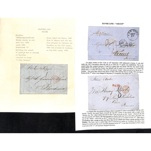 595 - 1828-74 Stampless entire letters or entires from the USA to France, three sent as ship letters with ... 