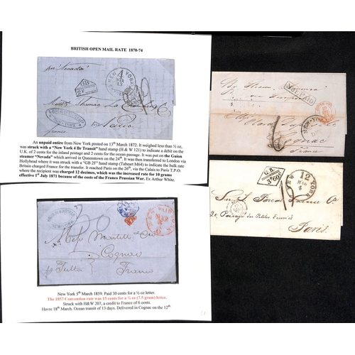 595 - 1828-74 Stampless entire letters or entires from the USA to France, three sent as ship letters with ... 