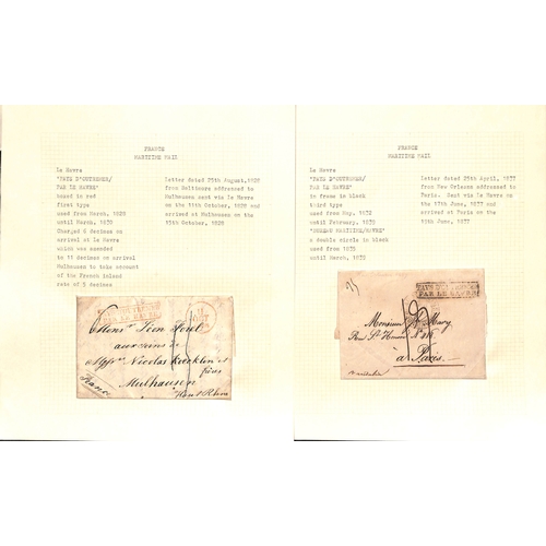 595 - 1828-74 Stampless entire letters or entires from the USA to France, three sent as ship letters with ... 