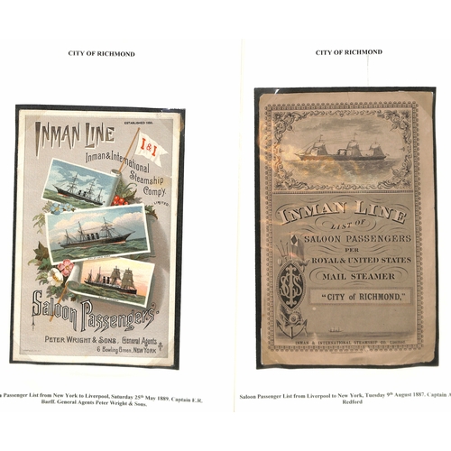 590 - Ephemera. 1874-99 Printed ephemera including passenger lists (25), menus (4), abstracts of ships log... 