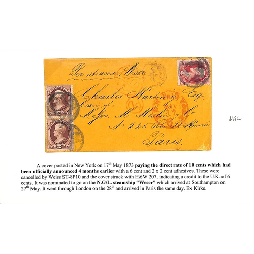 602 - 1871-75 Stamped covers from USA to France illustrating the various changes in rates, including 1871 ... 