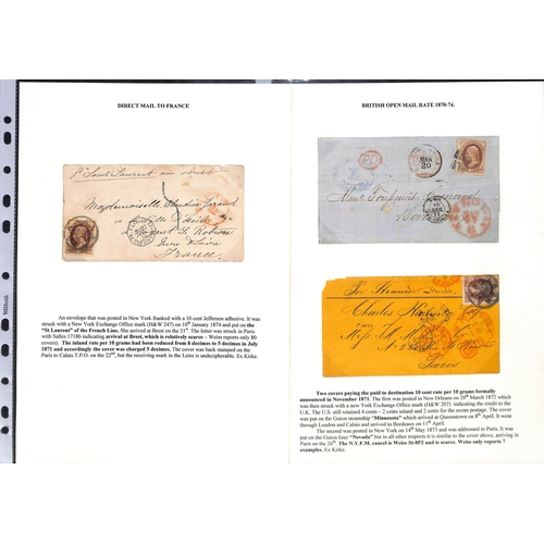 602 - 1871-75 Stamped covers from USA to France illustrating the various changes in rates, including 1871 ... 