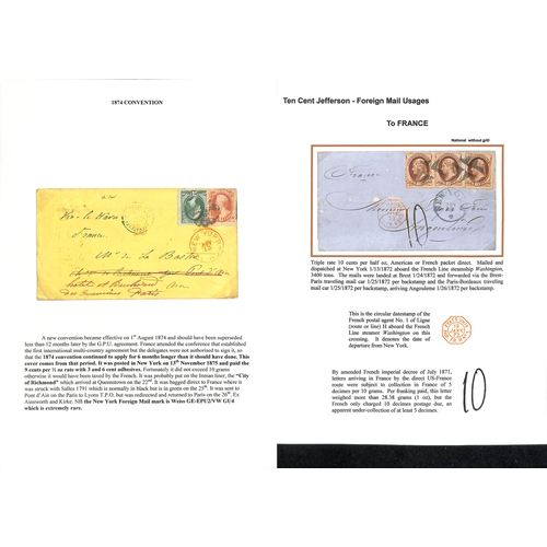 602 - 1871-75 Stamped covers from USA to France illustrating the various changes in rates, including 1871 ... 