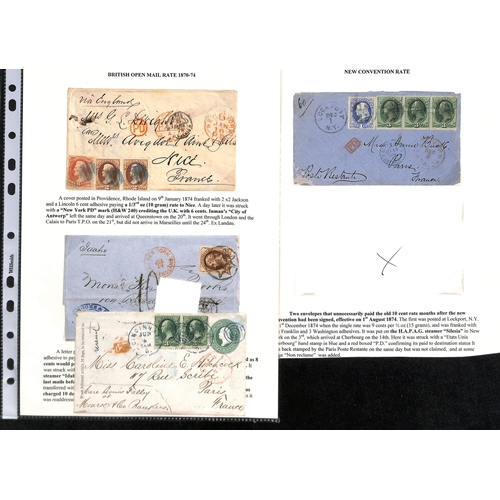 602 - 1871-75 Stamped covers from USA to France illustrating the various changes in rates, including 1871 ... 