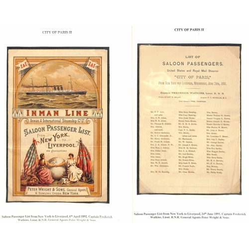 590 - Ephemera. 1874-99 Printed ephemera including passenger lists (25), menus (4), abstracts of ships log... 