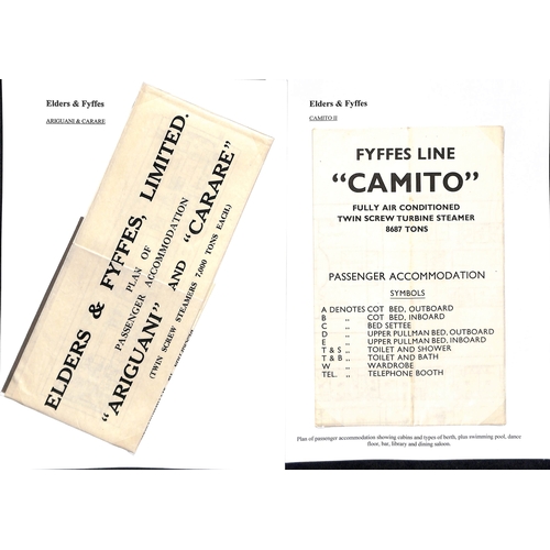 668 - Ephemera. 1921-61 Advertising brochures and timetables (12), ship plans (3), menus (7), passenger li... 