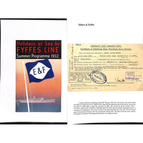 668 - Ephemera. 1921-61 Advertising brochures and timetables (12), ship plans (3), menus (7), passenger li... 