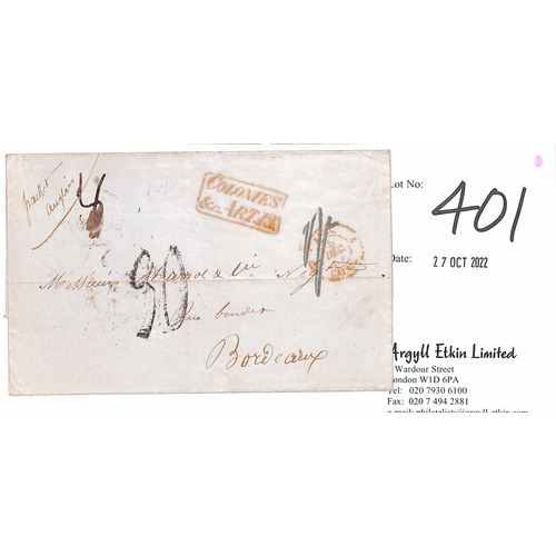 401 - South Amern / Liverpool / Packet (P.27). 1854 Entire from Buenos Ayres to France, backstamped Buenos... 