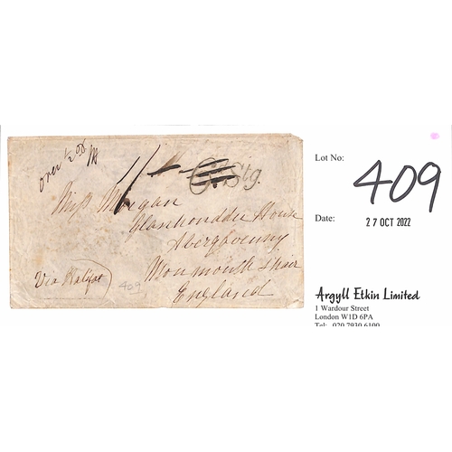 409 - By Canadian / Packet (M.10). 1854 (Aug 10) Stampless cover from Kingston to England carried by Canad... 