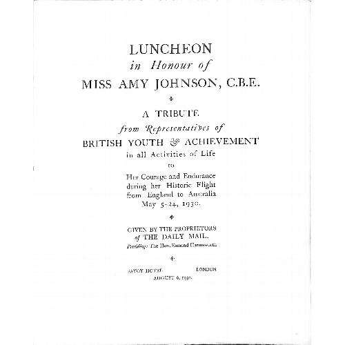 685 - Amy Johnson. 1933 (Jan 11) Two page typed letter on Grosvenor House notepaper regarding missing lett... 