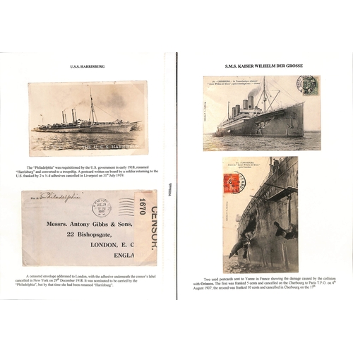 705 - 1914-18 Covers and cards from various British, U.S or German ships and picture postcards of ships, i... 