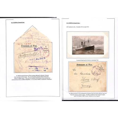 729 - Ivernia. 1914-15 Covers and cards comprising stampless Feldpost cover from Germany to Frith Hill wit... 