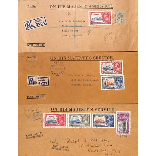 789 - West Indies. 1935 O.H.M.S Covers with Silver Jubilee stamps of Antigua (2, one with set of four), Ba... 