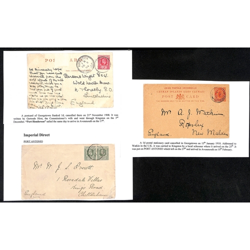 961 - 1902-10 Covers (3) and cards (2) comprising 1902 registered cover from Grand Cayman to Belgium beari... 