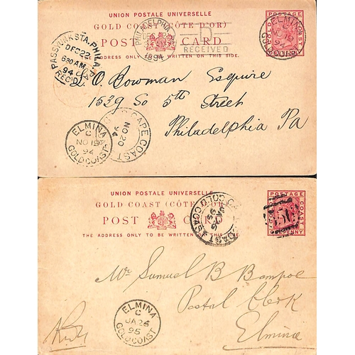 1091 - 1894-95 1d Postal Stationery postcards, the first from Elmina to the USA, the message written by Sam... 