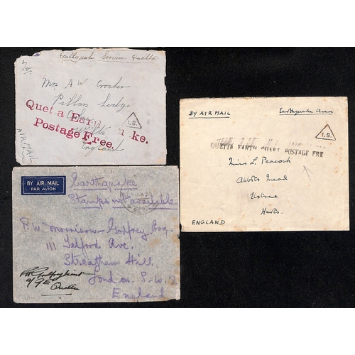 1199 - Quetta Earthquake. 1935 (June 10-14) Stampless covers to England all endorsed 